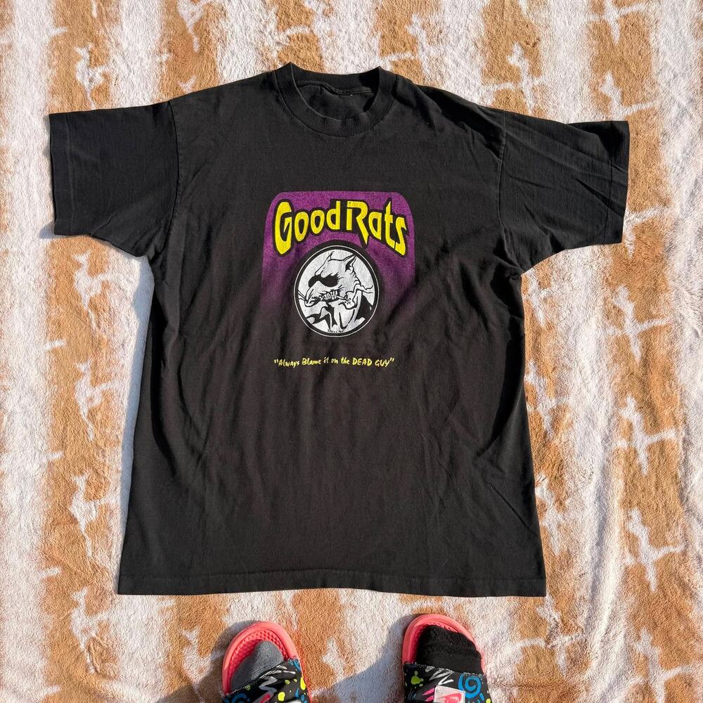 Vintage Good Rats Band T Shirt Black Local Long Island Rock Crew Neck Size XL